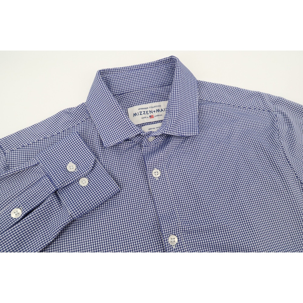 Mizzen + Main Mens Performance Medium Trim Fit Blue‎ Checks Dress Sport Shirt
